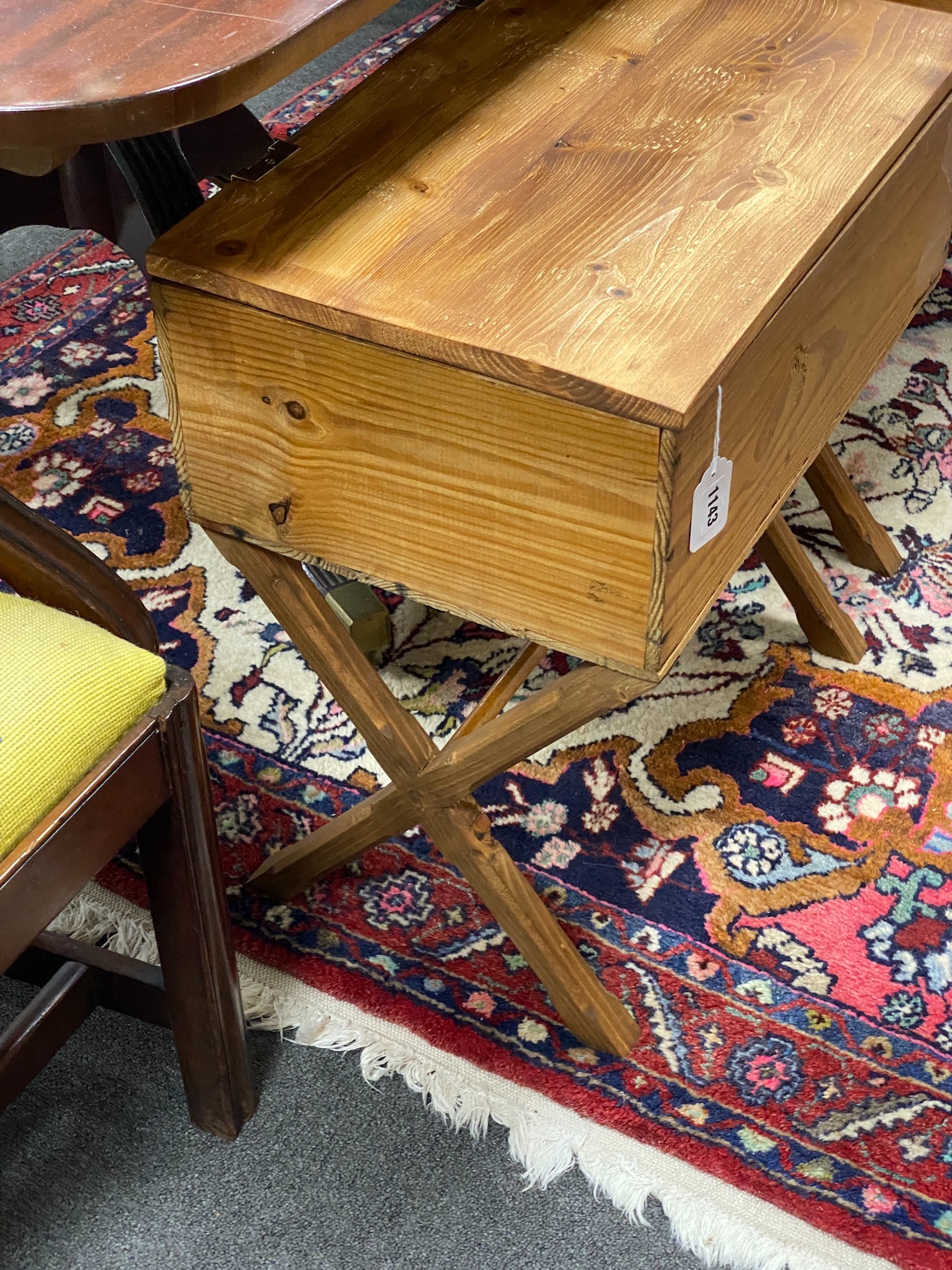 Two occasional tables constructed from wine crates, width 50cm
